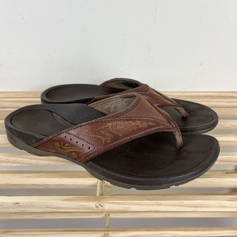 ABEO Balboa Brown Embossed Leather Sandals Flip Flops Womens Size 7.5